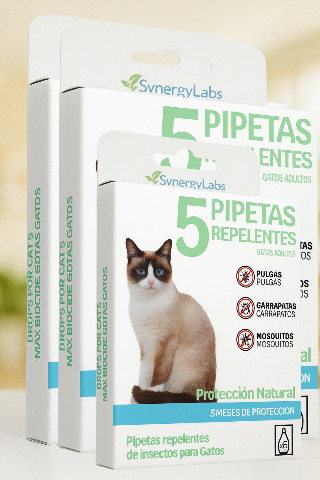 Pipetas repelentes naturales para gatos adultos, caja de 5