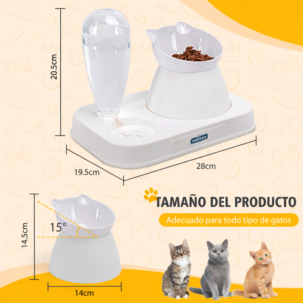 Comedero elevado Nobleza 2 en 1 con dispensador de agua