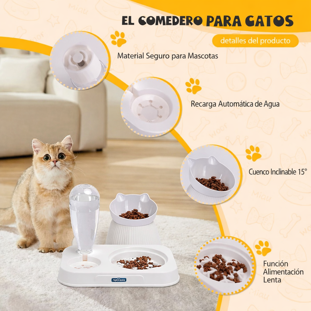 Comedero elevado Nobleza 2 en 1 con dispensador de agua