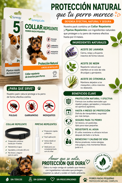 Collar repelente y pipetas naturales para perros pequeños