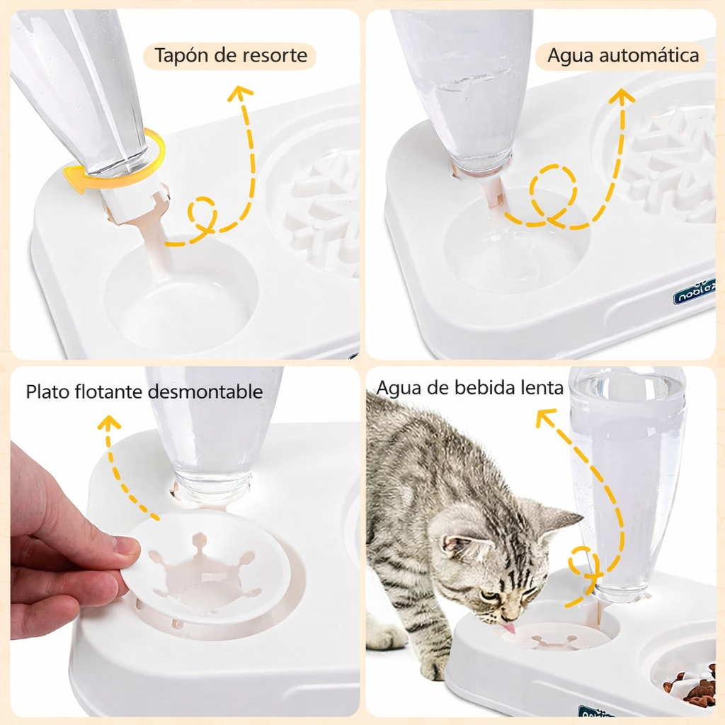 Comedero elevado Nobleza 2 en 1 con dispensador de agua