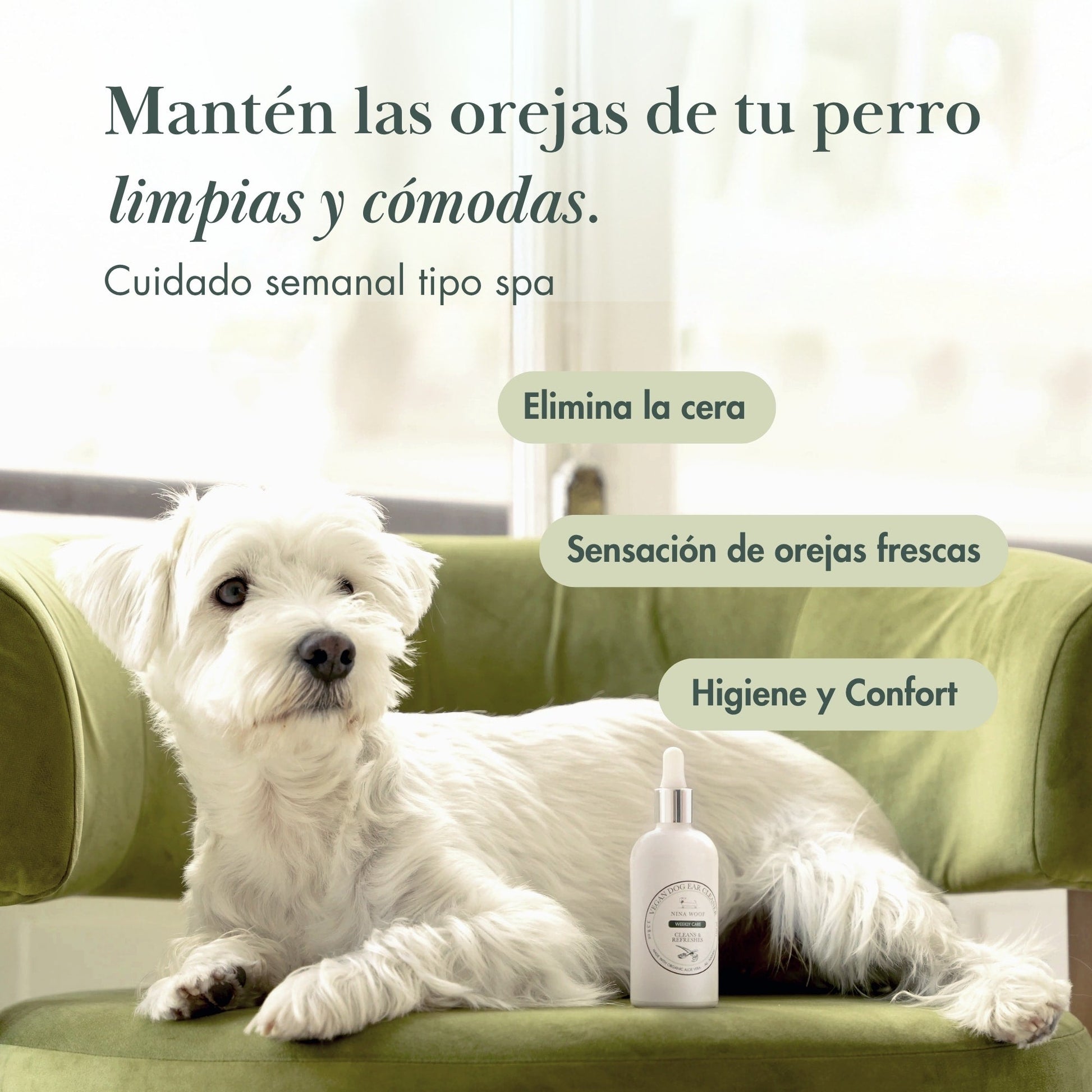 Detalle del Limpiador de Oídos Vegano para Perros - Nina Woof
