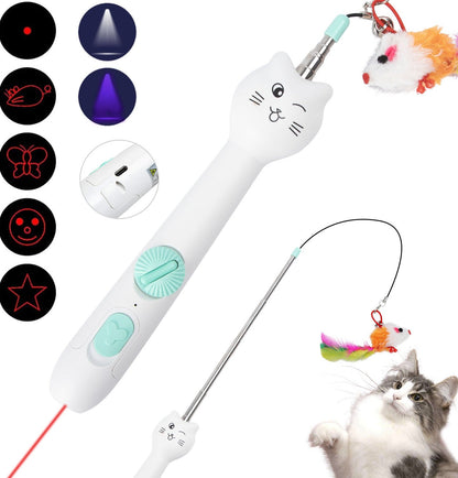 Juguete interactivo para gatos Nobleza con varita, pluma y luz LED