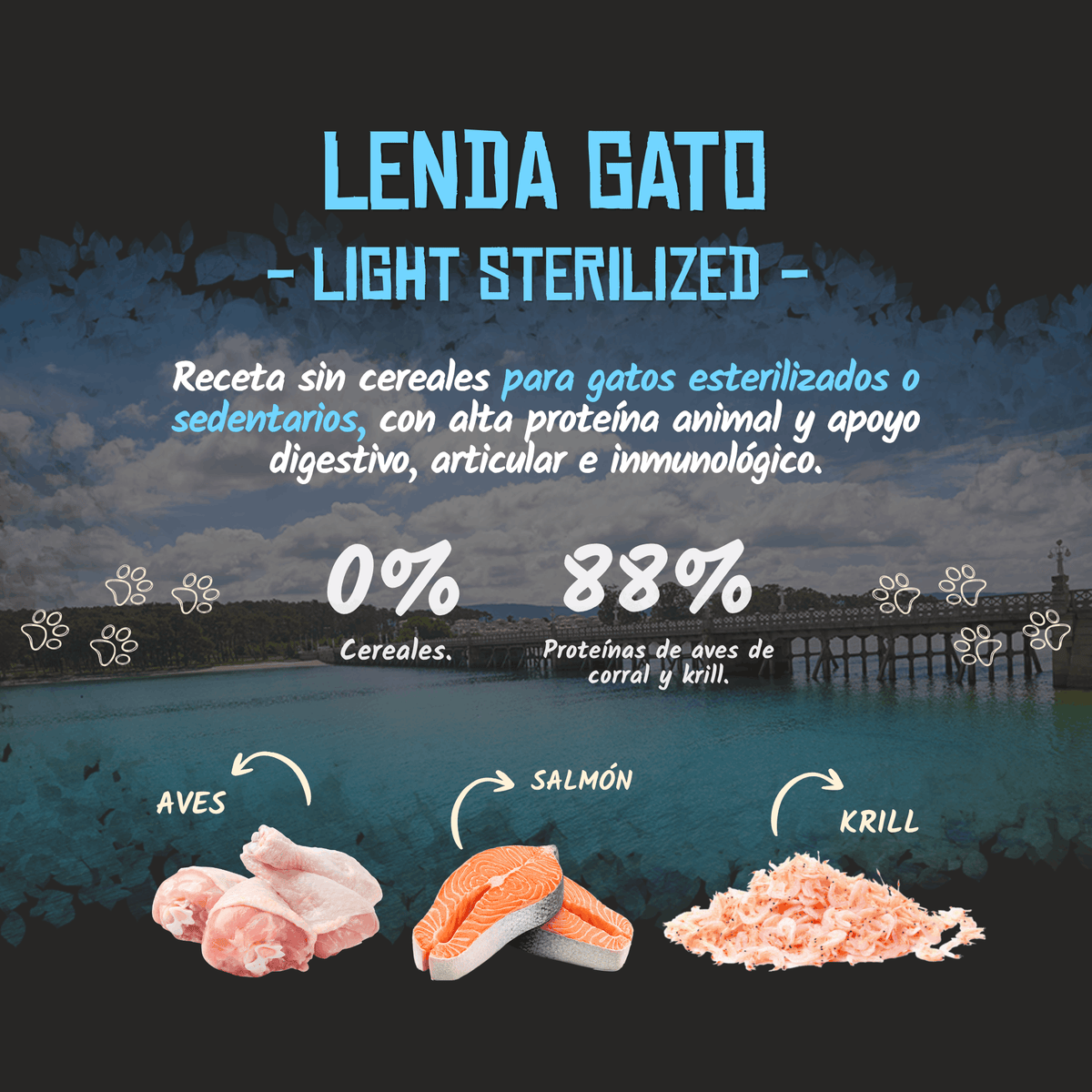 Lenda Sin Cereales Gato Light & Sterilized - Aves, Salmón y Krill