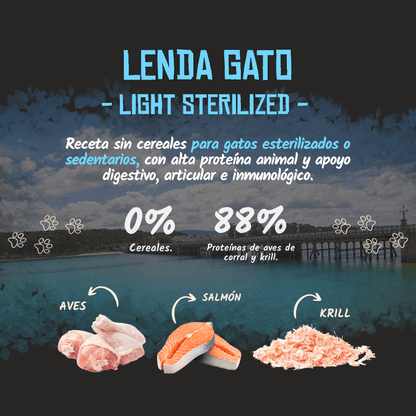 Lenda Sin Cereales Gato Light & Sterilized - Aves, Salmón y Krill