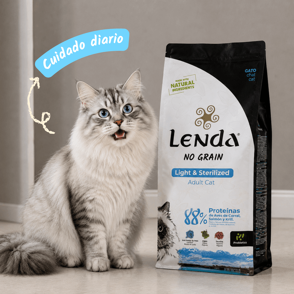 Lenda Sin Cereales Gato Light & Sterilized - Aves, Salmón y Krill