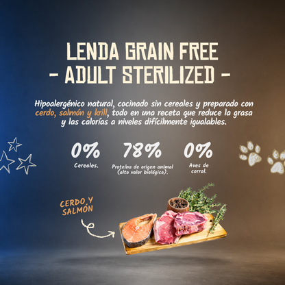 Lenda Grain Free Gato Esterilizado - Cerdo, Salmón y Krill