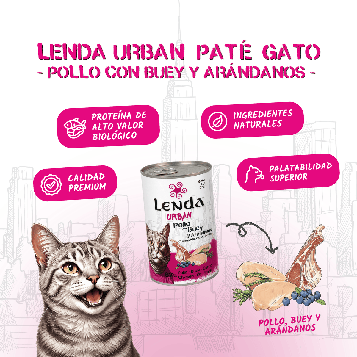 Lenda Urban Paté Gato de Pollo con Buey y Arándanos