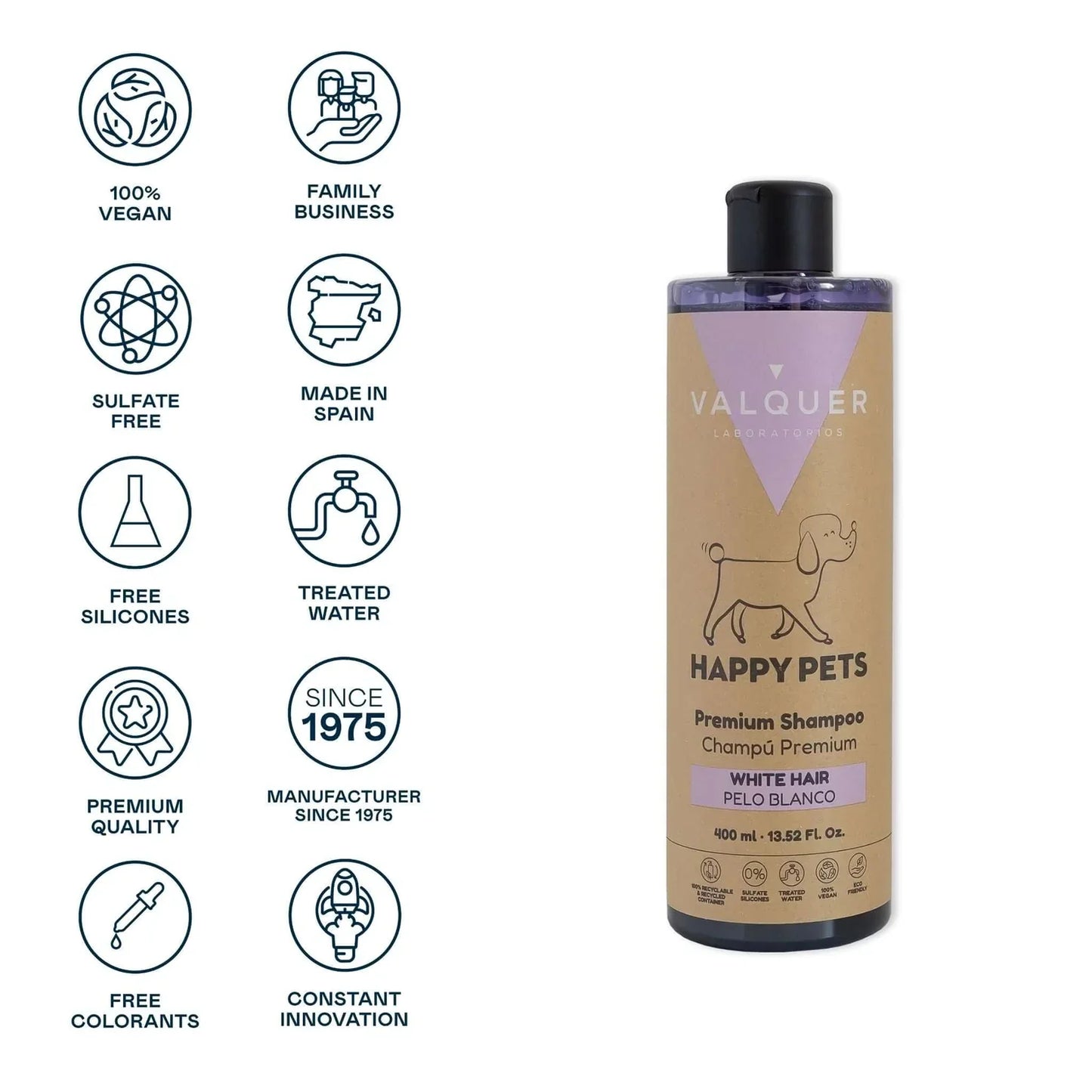 Bote de Champú Pelo Blanco Happy Pets