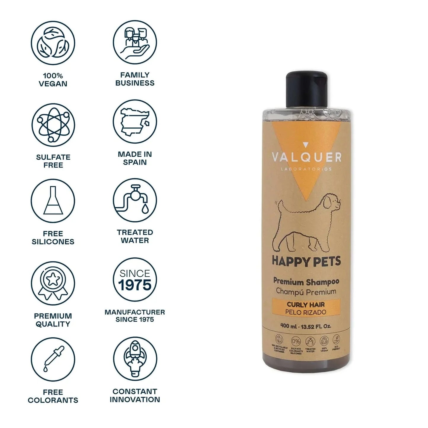 Bote de Champú Pelo Rizado Happy Pets